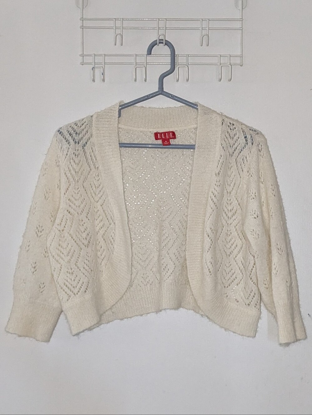 ELLE Cream Open-Knit Cropped Cardigan 2X